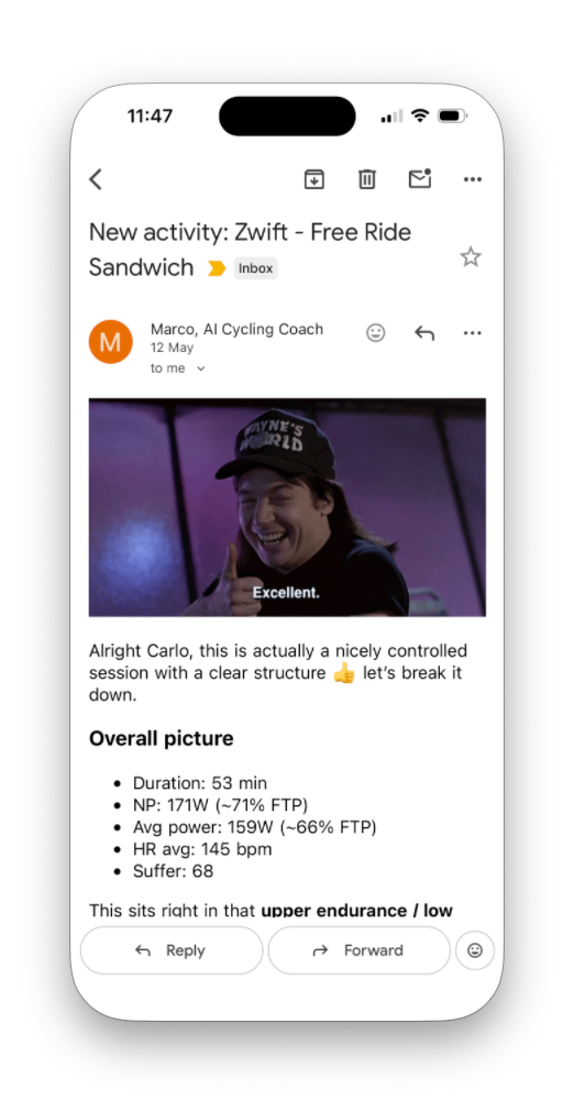 Post-ride coaching email