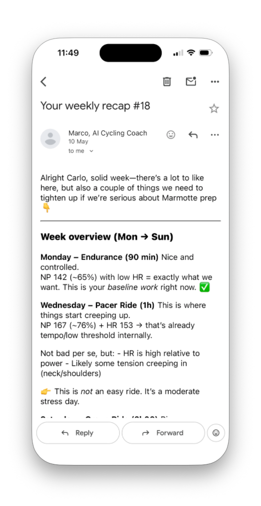 Weekly recap email